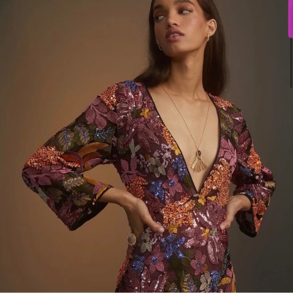 Anthropologie sequined embroidered mini dress